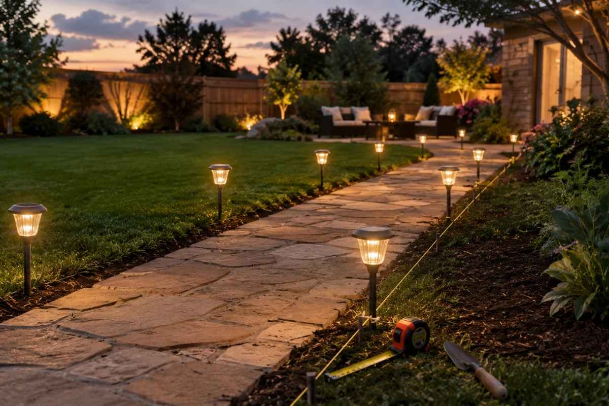 solarne lampe uz stazu u dvorištu